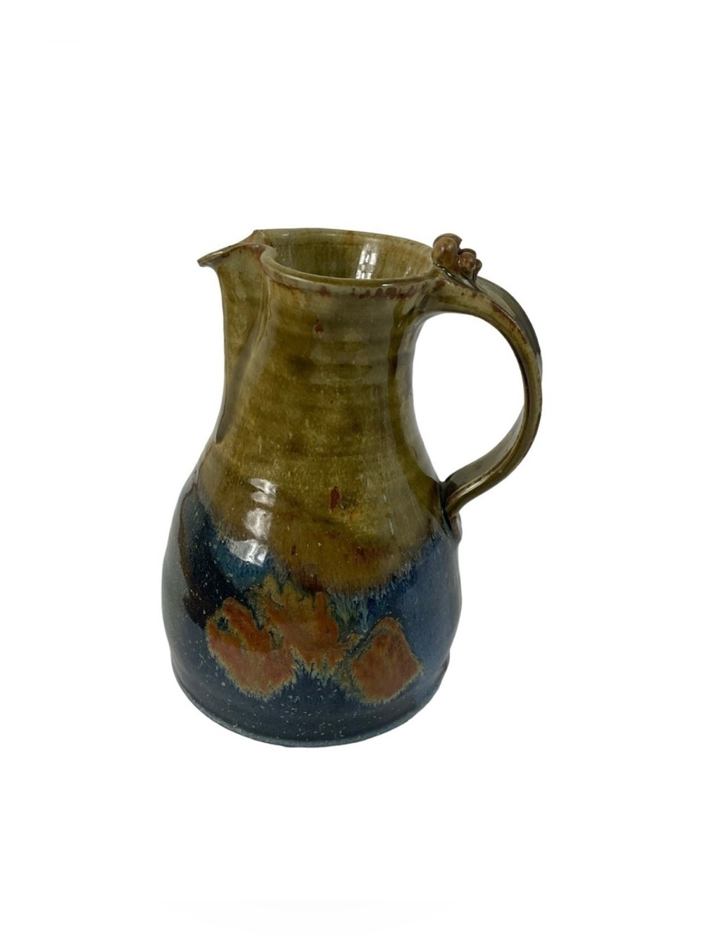 Vintage studio  Pottery Jug Unique Glazed Stoneware Pitcher
Signed & dated 77